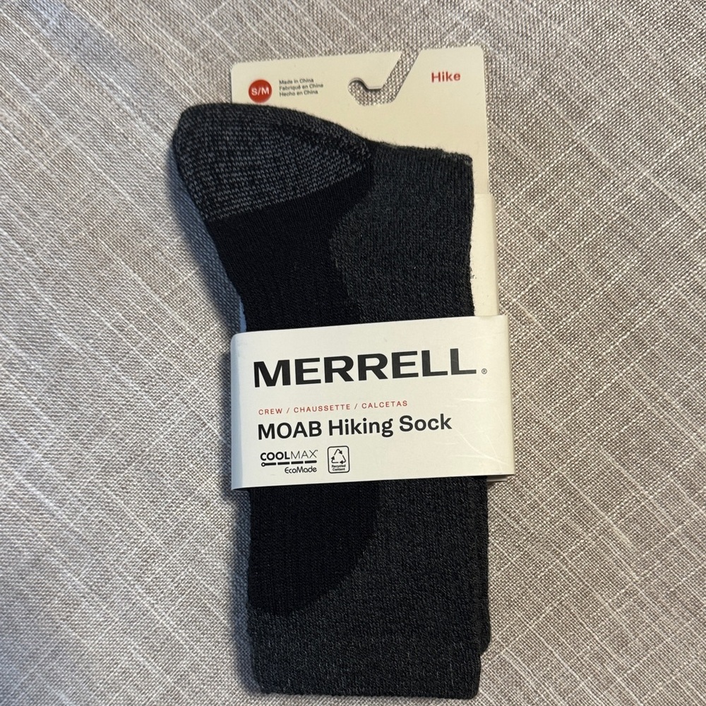 Merrell Moab Hiking Socks - Dark Gray  Coolmax S/M Women's Shoe size 5-9.5